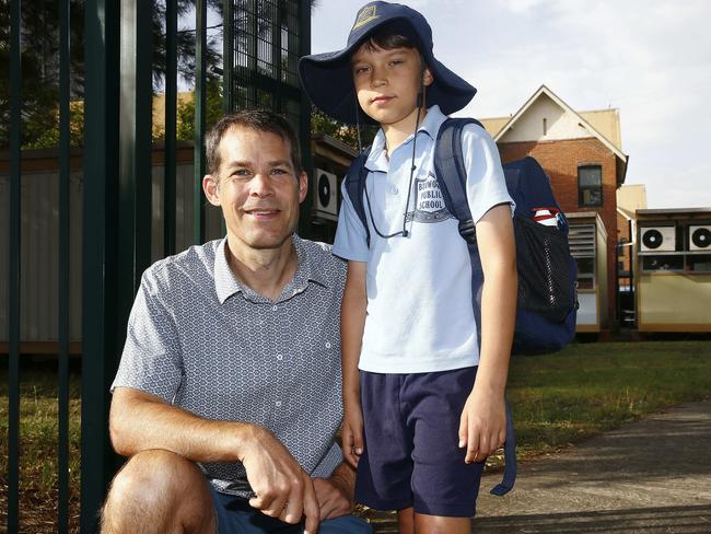 Burwood Public P &amp; C President Oliver Bock with his son Eddy, 10. Picture: John Appleyard