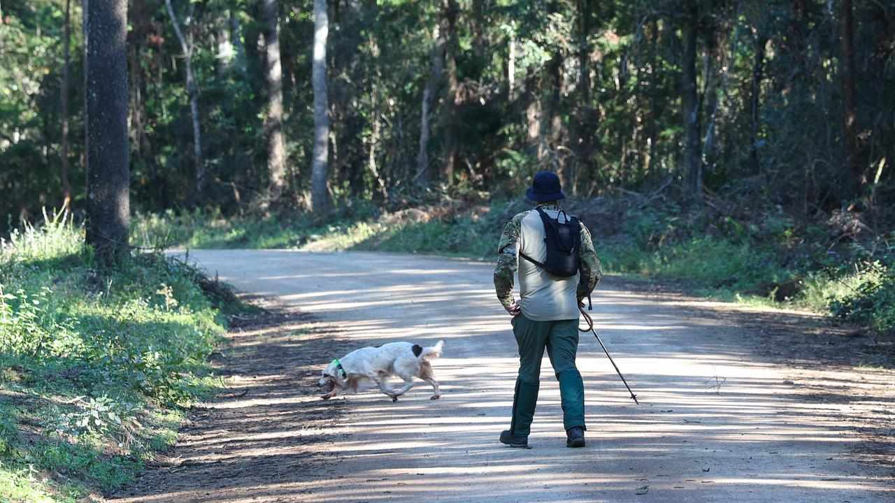 Police and Police dogs along with SES conduct a search in Good Night Scrub National Park looking for the missing 17 year old Pheobe Bishop. Pics Adam Head