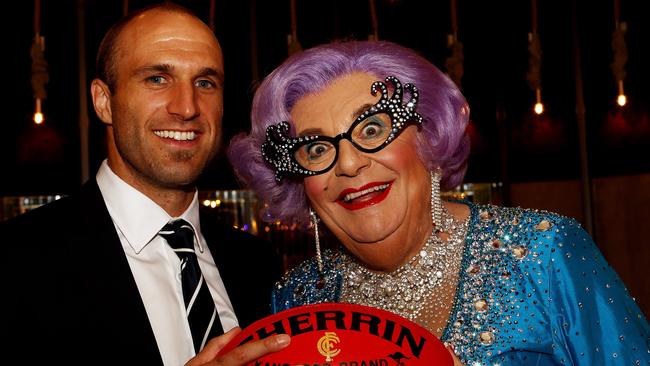 Club 23 attracted Melbourne’s biggest names too - Chris Judd and Dame Edna at a Carlton event.