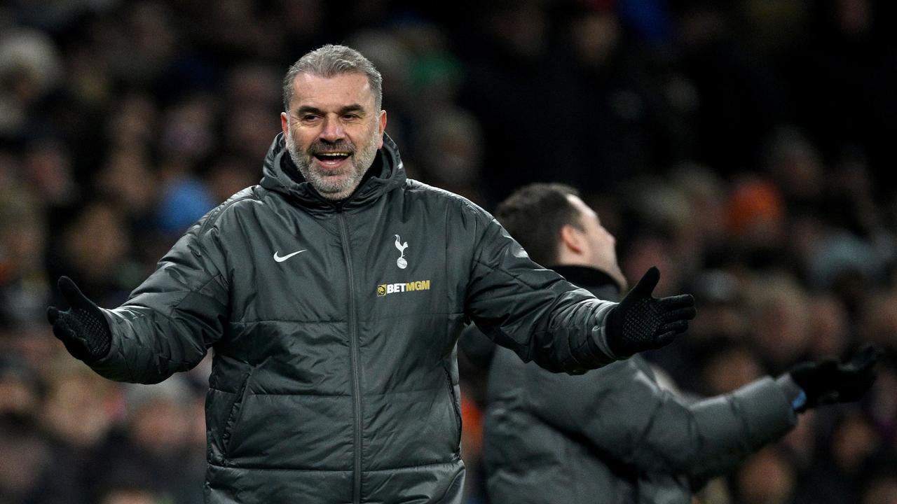 Ange Postecoglou, Manager of Tottenham Hotspur, reacts during the Carabao Cup Semi Final First Leg match between Tottenham Hotspur and Liverpool. (Photo by Justin Setterfield/Getty Images)