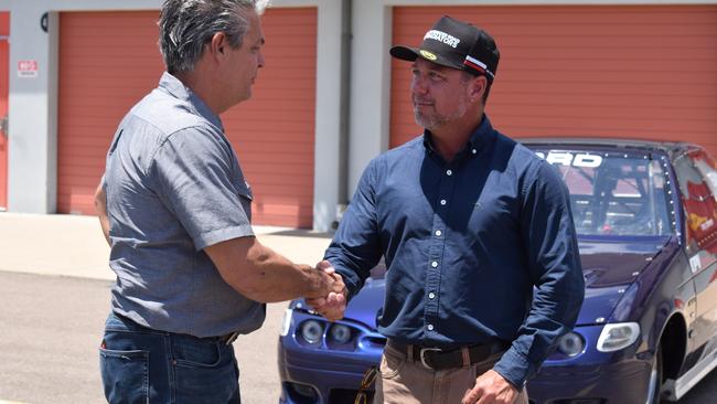 DriveIT NQ Director Greg Fitzgerald and KAP deputy leader and member for Hinchinbrook Nick Dametto at Reid Park in Townsville, as the KAP committed to securing the $10 million in funding for DriveIT NQ.