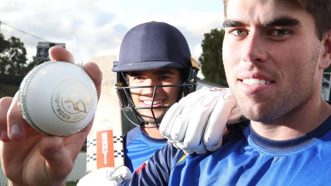 Xavier Bartlett and batsman Hugo Burdon. Picture Glenn Hampson