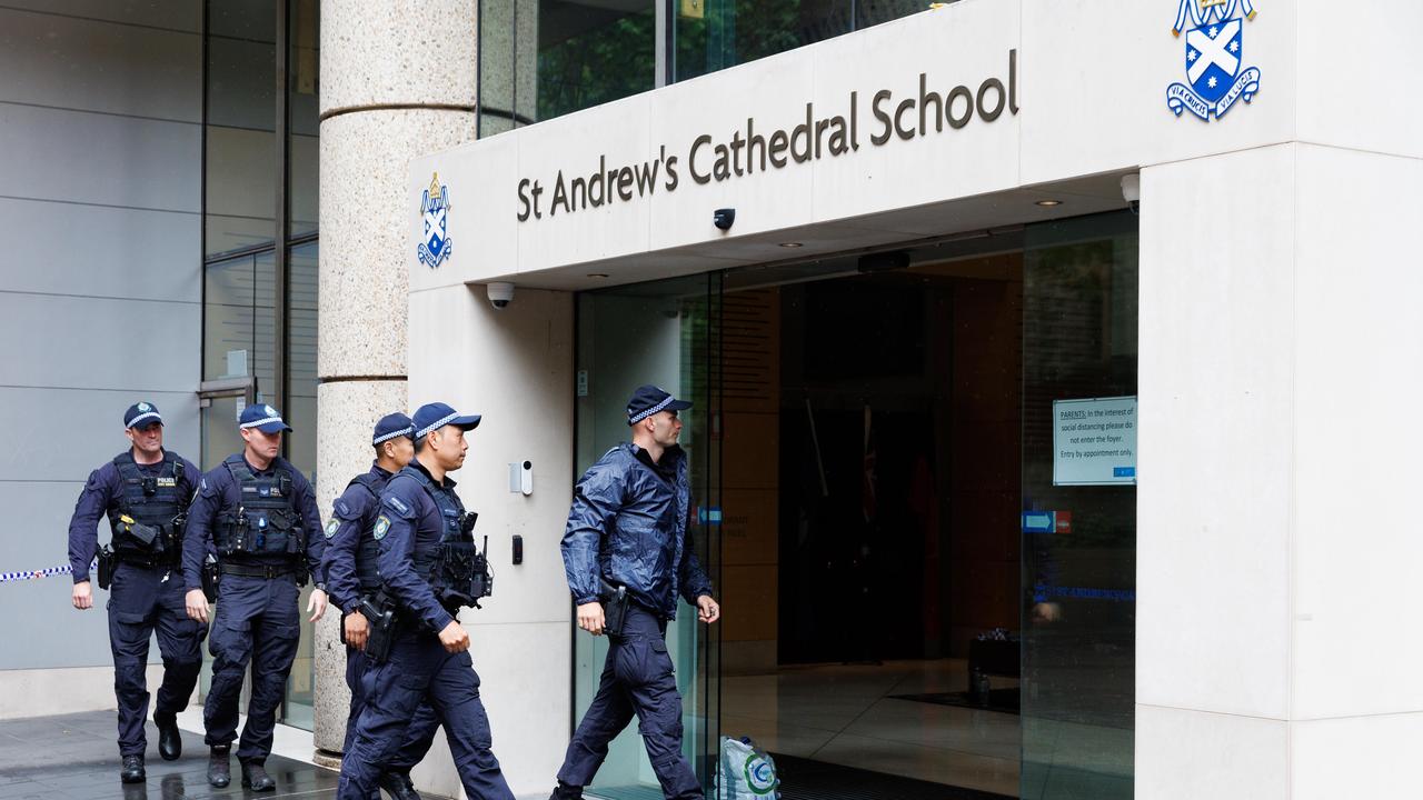 More police were seen arriving at the school at midday. Picture: NCA NewsWire / David Swift