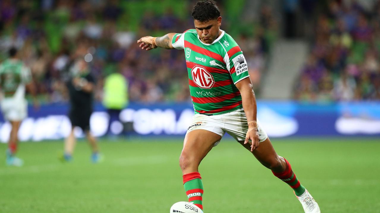 Latrell Mitchell almost got Souths home with an audacious field goal. Picture: Kelly Defina/Getty Images