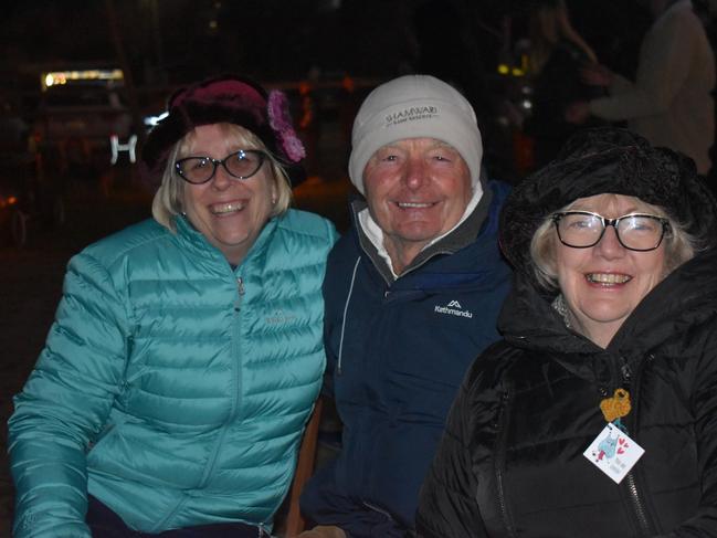 Sally Edwards with Rob and Jan Scott-Long at Killarney Bonfire Night 2022. Photo: Jessica Paul/Warwick Daily News