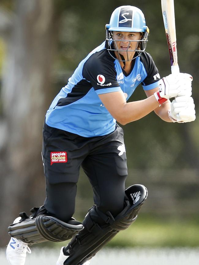 Strikers captain Suzie Bates bats during the trial game between Adelaide and the ICC Women's Global Development Squad in Melbourne on October 10. Picture: DARRIAN TRAYNOR/GETTY IMAGES