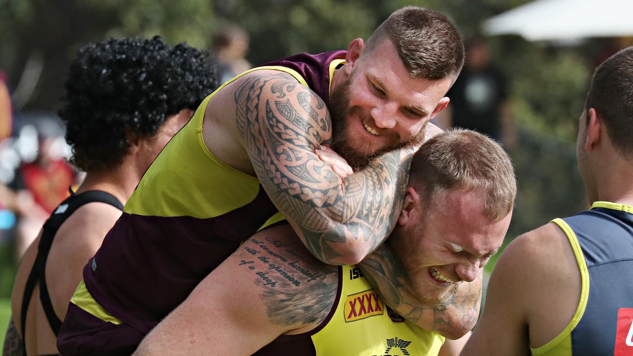 Josh McGuire and Matt Lodge at Broncos training. Pics Annette Dew