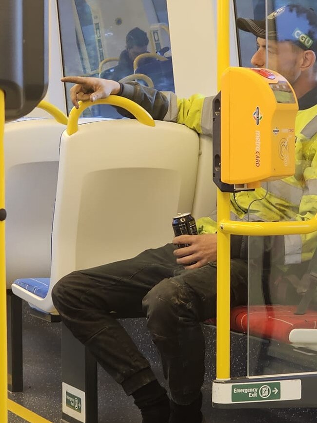 The unknown tradie who gave the boots off his own feet to a homeless man on a northern suburbs train. Picture: Facebook