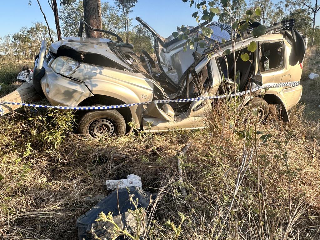 A driver has escaped serious injury after the vehicle he was travelling it struck a tree at Valkyrie. Pictures: Heidi Petith and Mitch Bourke