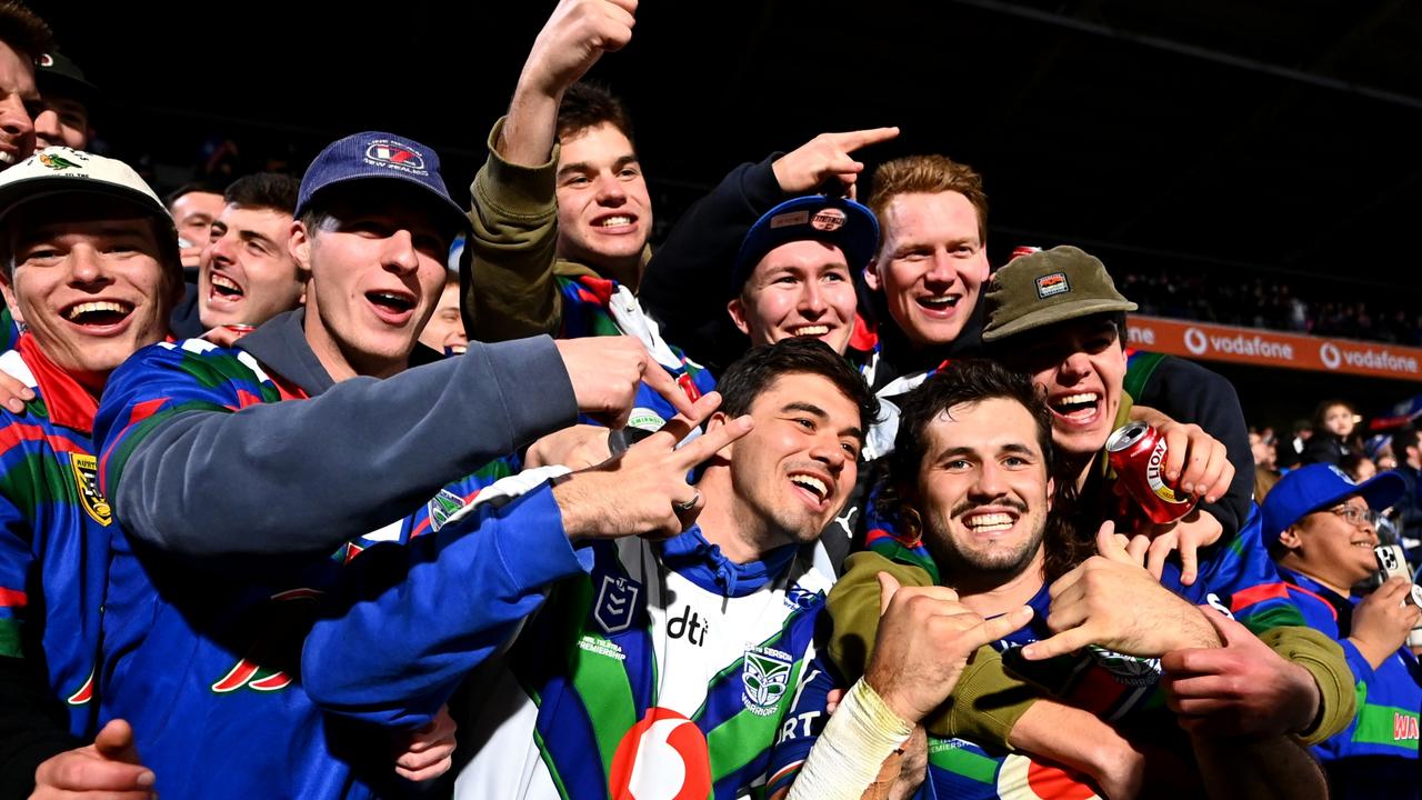 AUCKLAND, NEW ZEALAND - JULY 03: Josh Curran of the Warriors thanks the crowd after winning the round 16 NRL match between the New Zealand Warriors and the Wests Tigers at Mt Smart Stadium, on July 03, 2022, in Auckland, New Zealand. (Photo by Hannah Peters/Getty Images)