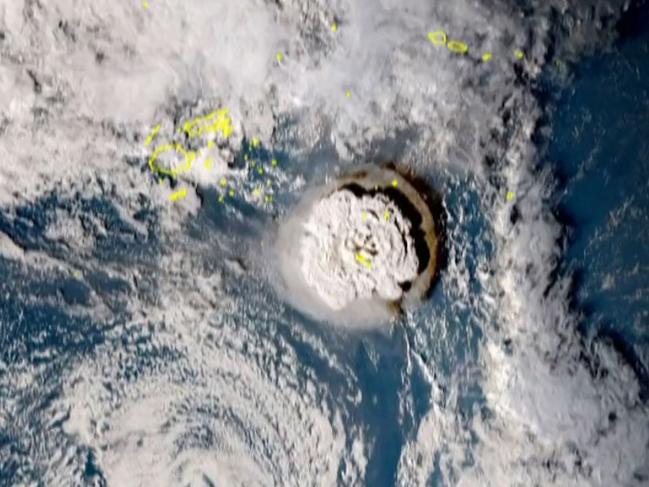 Footage by Japan's Himawari-8 satellite shows the volcanic eruption that sparked the tsunami in Tonga. Picture: AFP