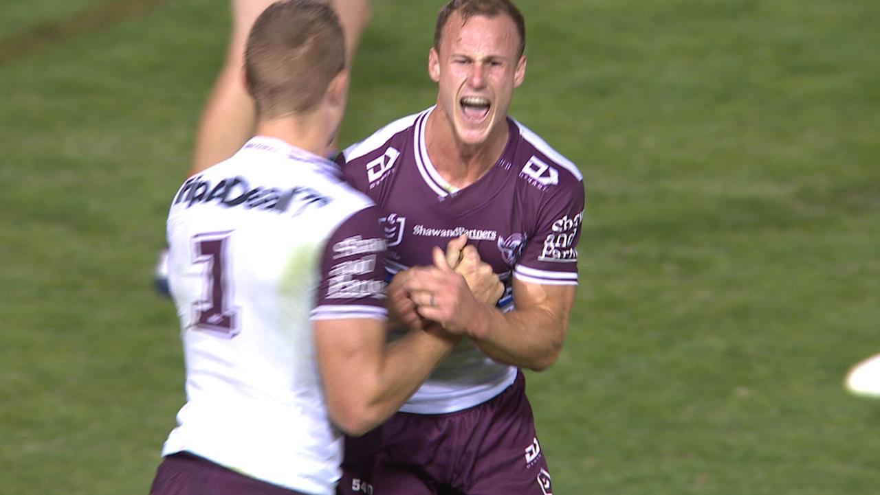 Daly CherryEvans is euphoric after nailing the match winning field goal.