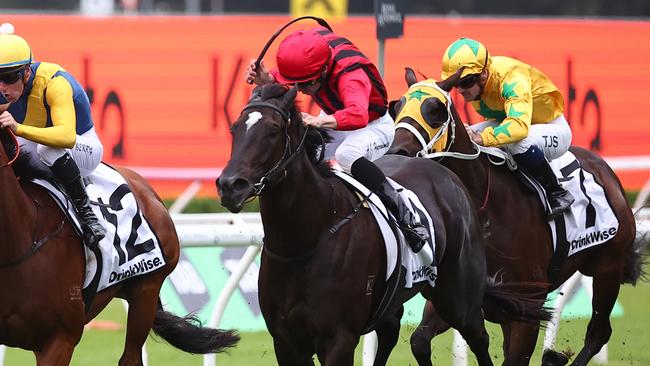 Adam Hyeronimus and Tropical Squall lead all the way to win the Group 1 Surround Stakes at Randwick on Saturday. Picture: Getty Images