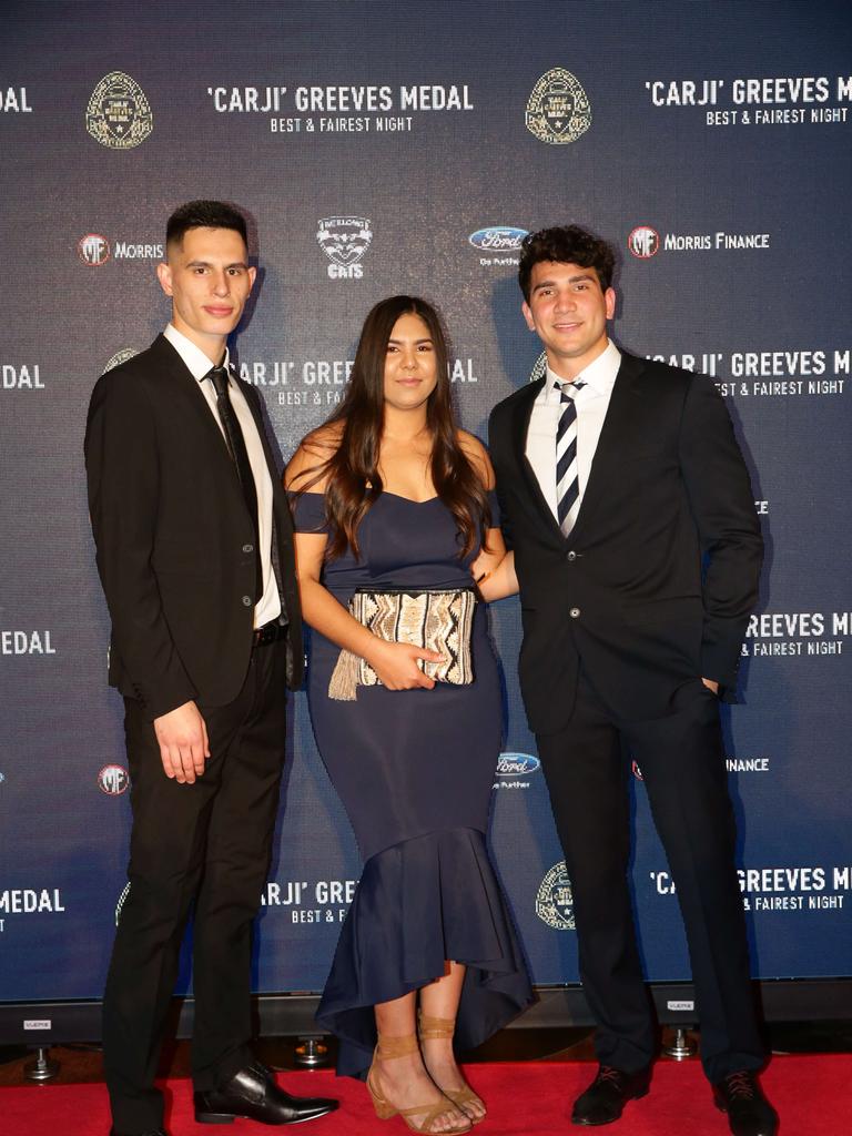 Nakia Coackatoo with sister Che Cockatoo and guest. Carji Greeves red carpet arrivals. Picture: Peter Ristevski