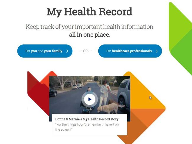 Screen grabs from the My Health Record government website. Picture: Supplied