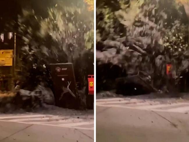 Terrifying footage has captured the moment a mudslide tore through an Italian town. Picture: Twitter.