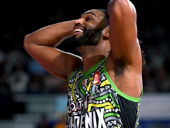 BRISBANE, AUSTRALIA - NOVEMBER 02: Alan Williams of the Phoenix reacts after being fouled out of the game during the round six NBL match between Brisbane Bullets and South East Melbourne Phoenix at Nissan Arena, on November 02, 2023, in Brisbane, Australia. (Photo by Bradley Kanaris/Getty Images)