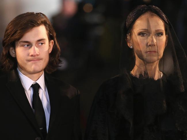 Tough day ... Rene-Charles Angelil (L) and recording artist Celine Dion attend the State Funeral Service for Celine Dion's Husband Rene Angelil at Notre-Dame Basilica in Montreal, Canada. Picture:  AFP