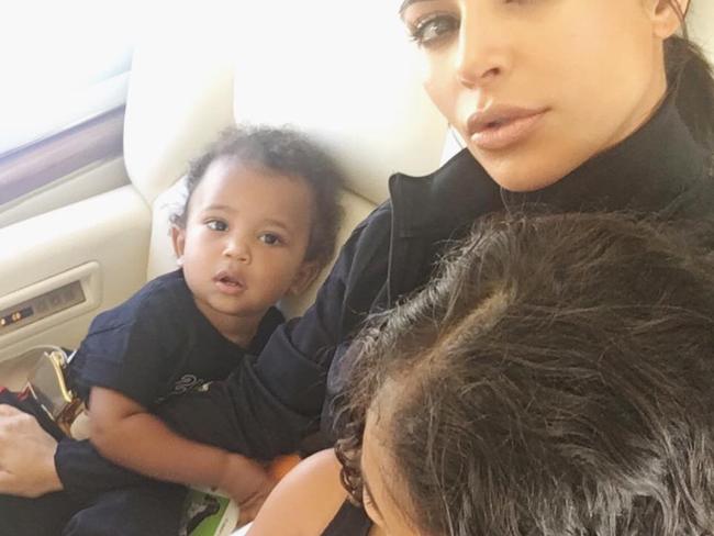 Kim Kardashian won't be getting Mother of the Year any time soon after putting her kids in the car without child restraints. Picture: Kim Kardashian / Instagram