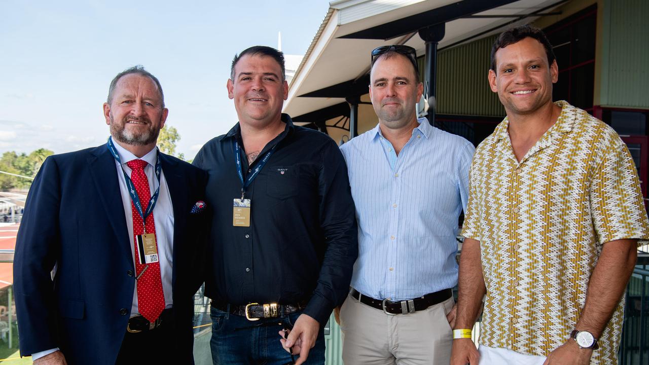 Shane Dignan, Brendan Cunningham, Ben Neck and Steven Motlop at the 2024 Darwin Guineas kicking off the Darwin Cup Carnival. Picture: Pema Tamang Pakhrin