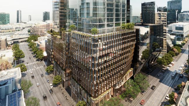 Render of proposed tower by Charter Hall on the Collins and King streets corner. Picture: Cox Architecture