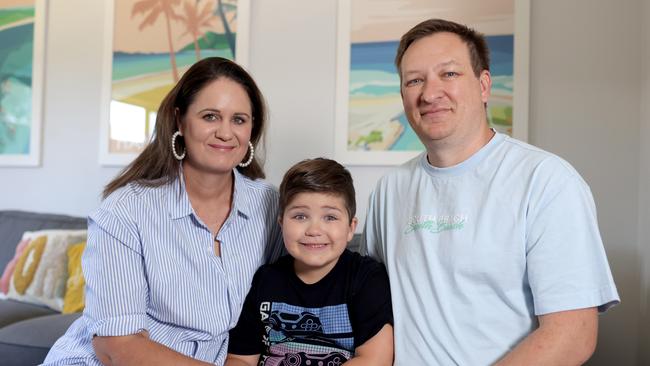 Mischa King (right), with wife Kelli Harvey and their son Ethan 5yrs, escaped Vanuatu after a terrifying earthquake, at home in Spring Mountain - on Thursday 26th December 2024 - Photo Steve Pohlner