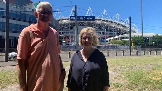 Residents Prue Brown and Will Mrongovius oppose the demolition of Allianz Stadium.