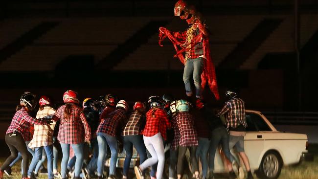 It got weird. Demons wearing motorcycle helmets on the rampage at the Brisbane Showgrounds in Throttle. Picture: Supplied