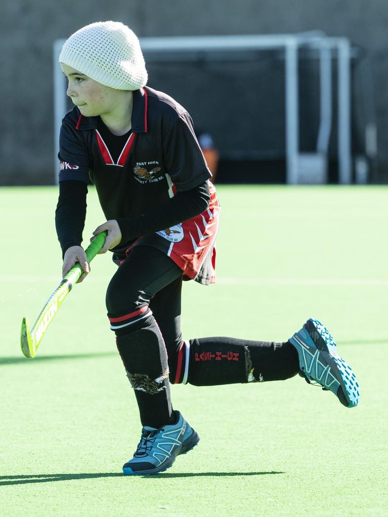 Addyson Mortimer of Past High against Rangeville in under-11 girls Presidents Cup hockey at Clyde Park, Saturday, May 27, 2023. Picture: Kevin Farmer