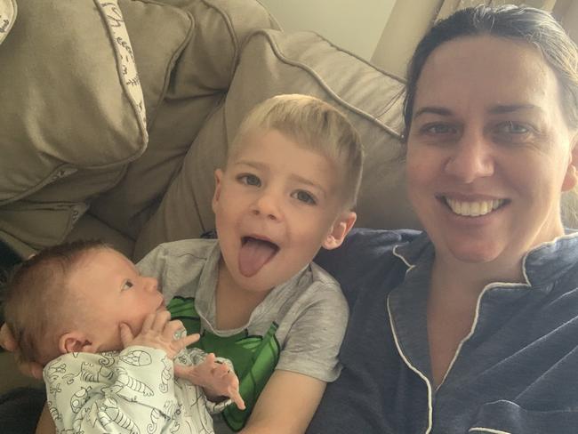 Nikki-Lea D'Arcy and baby Hugo and his brother Ned, who donated his bone marrow, before the transplant.