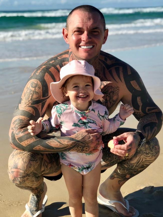 Slain ex-bikie Shane Ross on the beach at the Gold Coast. Picture: supplied.