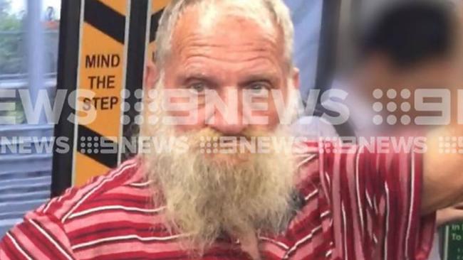 Robert John Fardon pictured on a train after being released last week. Picture: 9News