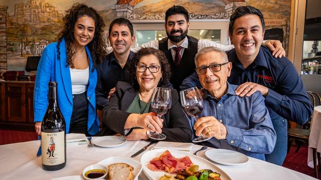 The Fazzari family are set to close their restaurant Enzo's on Port Road after 25 years. (Back) Natalie, Matt, Anthony and Alex. (Front) Teresa and Enzo Fazzari at Hindmarsh. Picture: Tom Huntley