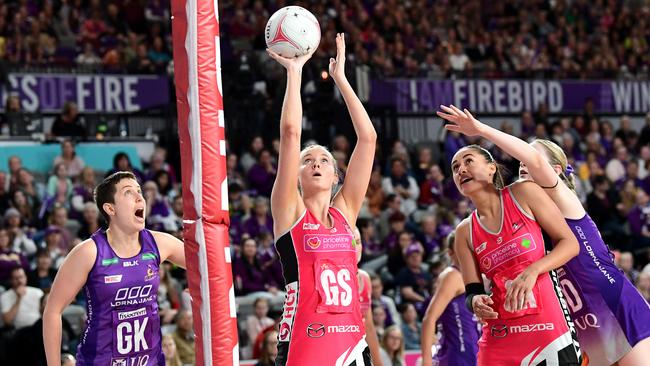 Thunderbirds’ shooter Sasha Glasgow has had her career stalled by a ruptured ACL and she will need surgery. Picture: Bradley Kanaris/Getty Images