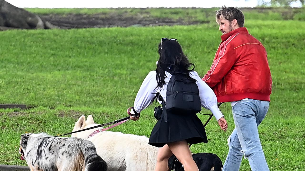 Gosling was wearing the same outfit for today’s round of filming on the Sydney Harbour Bridge, where he was seen working with a stunt double on different shots. Picture: NCA NewsWire / Jeremy Piper