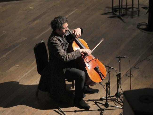 Iraqi violinist Karim Wasfi performs in the Nolan Gallery at Mona during Mona Foma. Picture: PATRICK GEE