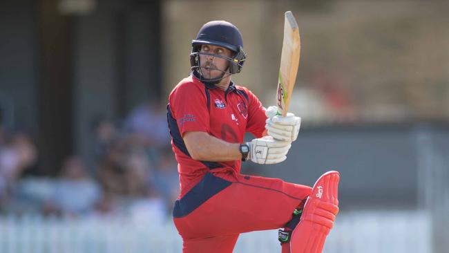 East Torrens' Jake Lehmann in action. Lehmann dominated with the bat for the Reds on Saturday.