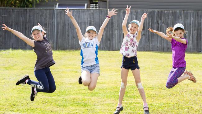 (left to right) Mia McCabe, Sophie Becker, Johanna Cleaver and Talia Oertel are taking part in Bridge to Brisbane 2019 (AAP Image/Richard Walker)