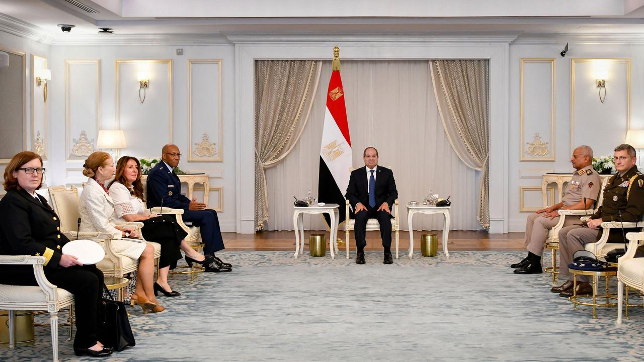 Egypt's President Abdel Fattah al-Sisi (C) meeting with US Chairman of the Joint Chiefs of Staff General Charles Brown (4L) and US Ambassador to Cairo Herro Mustafa Garg (3L) in Cairo on August 25, 2024. Picture: AFP