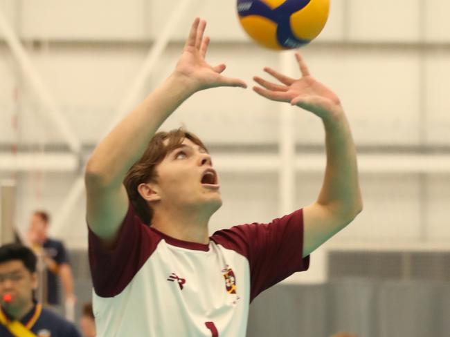 Australian Volleyball Schools Cup at the Gold Coast Sports & Leisure Centre. Year 11 boys, Hale v St Peters Lutheran ......St Peters player ....J Banks....... Picture Glenn Hampson