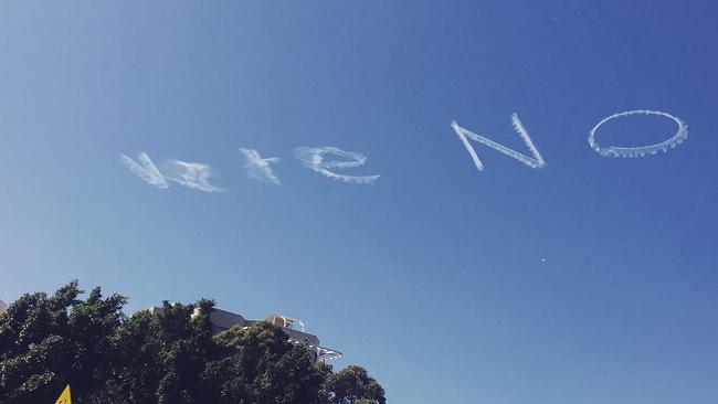 'Vote No' has been written in the sky above Sydney's inner west. (Pic: Instagram)