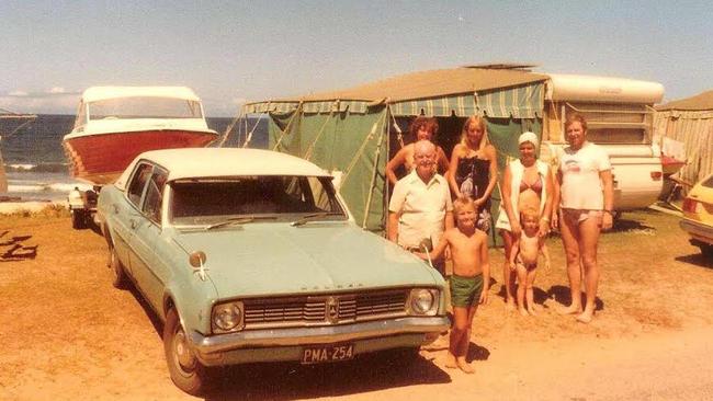 A family at the Mooloolaba Beach Esplanade Caravan Park in 1977.