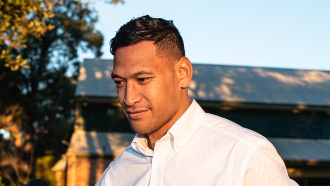 Israel Folau leaving Church today. Picture: Flavio Brancaleone