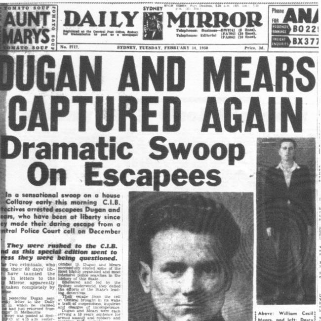 The front page of the Daily Mirror the day Darcy Dugan and Williams Mears were recaptured