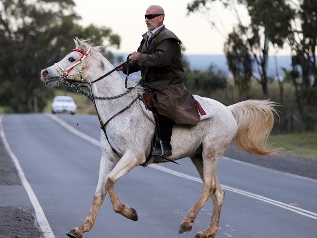 Elomar’s father Mamdouh Elomar riding a horse near his Denham Court home in 2015. Picture Craig Greenhill