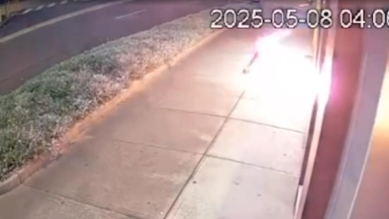 Moment clumsy crook sets himself on fire