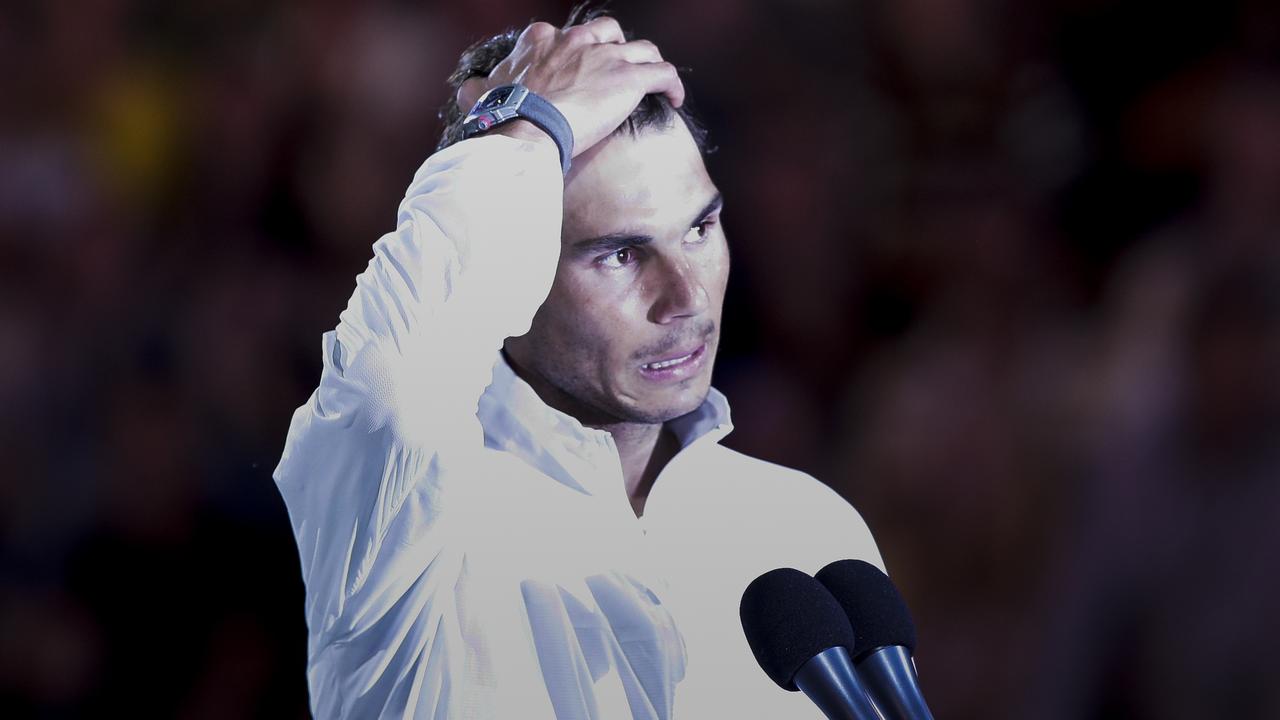Nadal with tears in his eyes after the final of the Australian Open in 2014 for Stan Wawrinka (AAP Image/Narendra Shrestha)