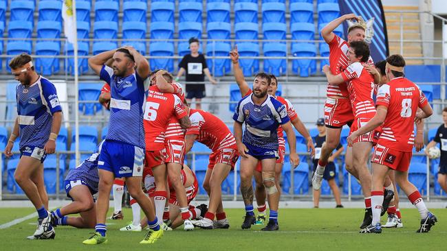 17th October 2020, Currumbin Eagles celebrate winning the Gold Coast Rugby League Reserve Grade Grand Final against the Tugun Seahawks played at CBus Stadium Photo: Scott Powick Newscorp