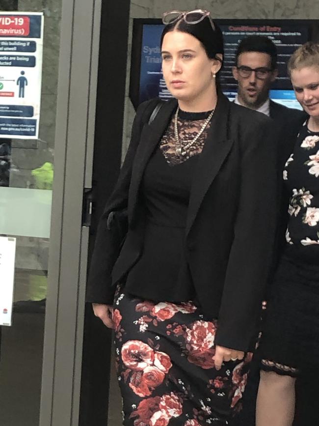 Francis Shanley's fiancee Broc Nicholson leaves Parramatta District Court.