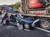 Car flattened by truck in horror highway smash